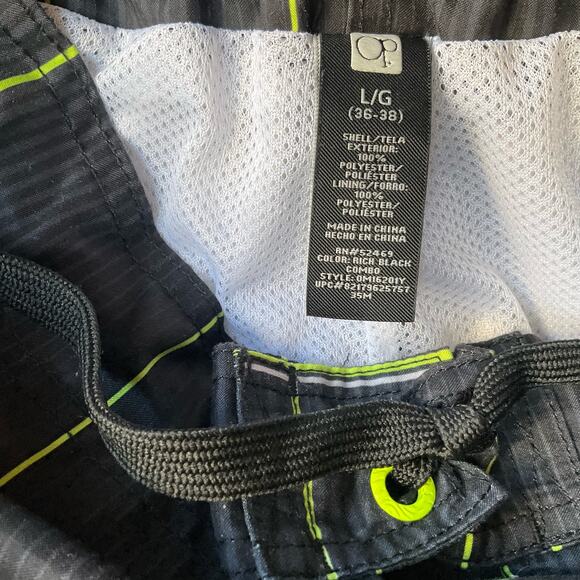 OP. Men’s Swimming Trunks size L (36-38), Gray Green Stripes, with Liner - Picture 6 of 9